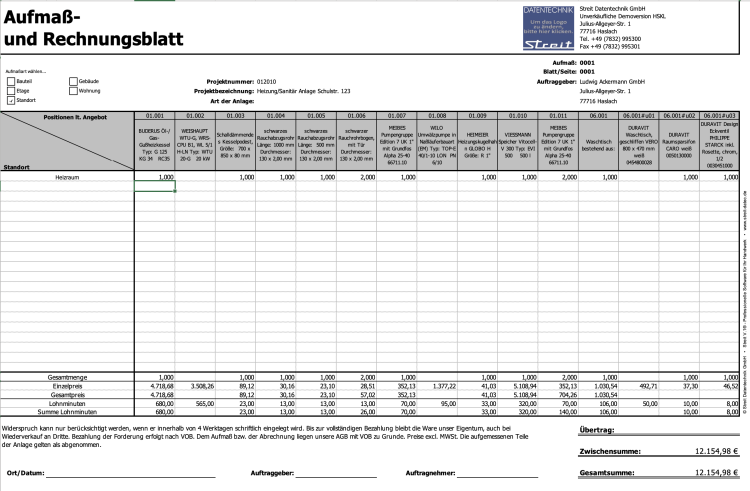 Aufmaß-Excel-Vorlage Aufmaß- und Rechnungsblatt