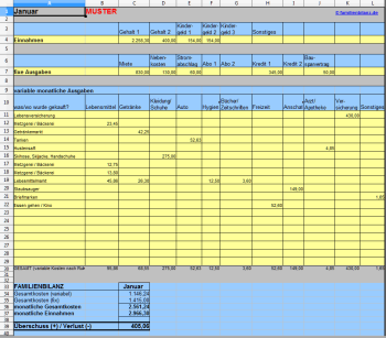 Familienbilanz-Haushaltsbuch für Excel