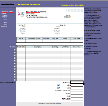 Englische Rechnungsvorlage/Invoice-Template für Excel